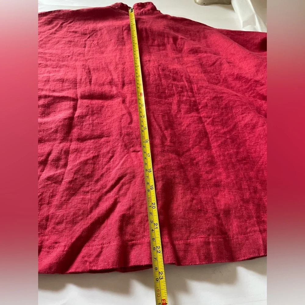 Itemz Chris Baumgartner 100% Linen Top Lagenlook Red Crop Dolman Slv USA OS FLAW - Picture 16 of 16